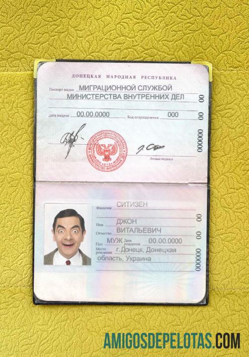 Foto do passaporte da República Popular de Donetsk exemplo real